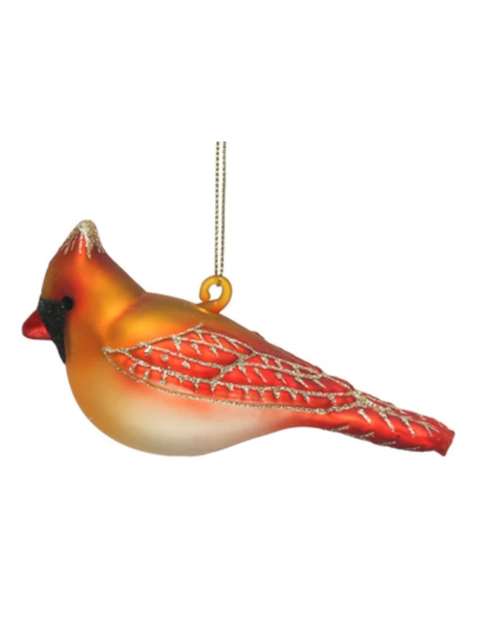 Hand-Painted Glass Cardinal Ornament w/ Glitter -