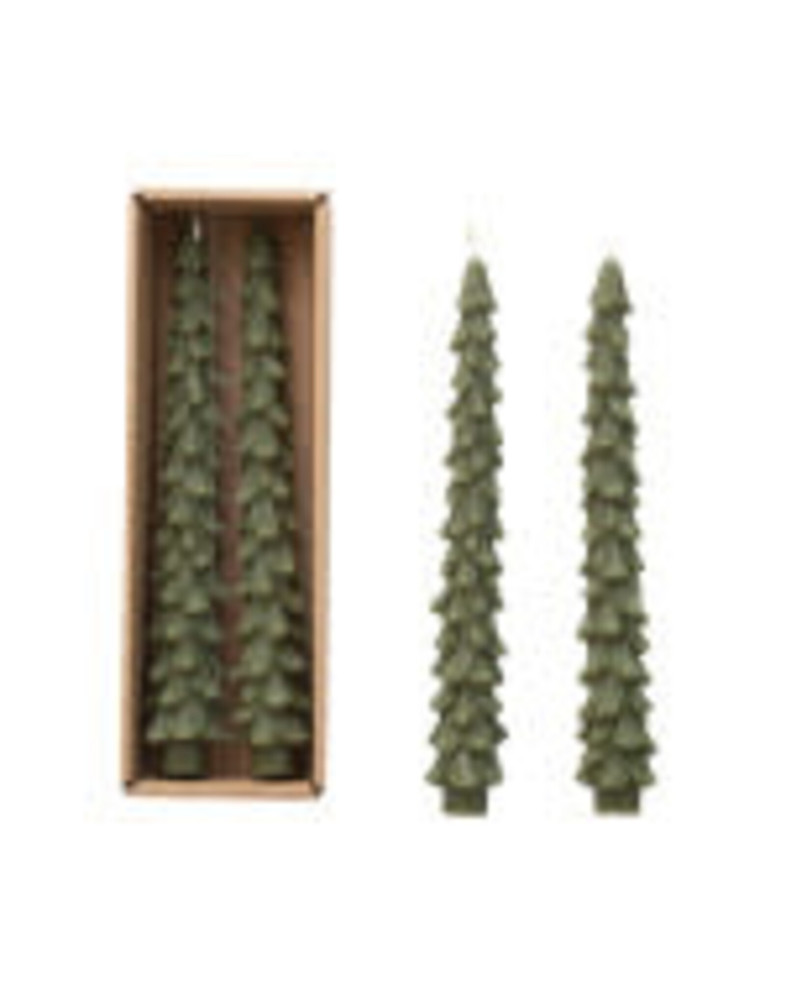 10" H Unscented Tree Shaped Taper  Candles In a Box - Green