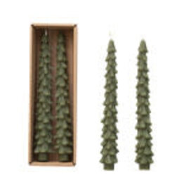 10" H Unscented Tree Shaped Taper  Candles In a Box - Green