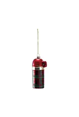 Glass Thermos Ornament with Plaid Pattern