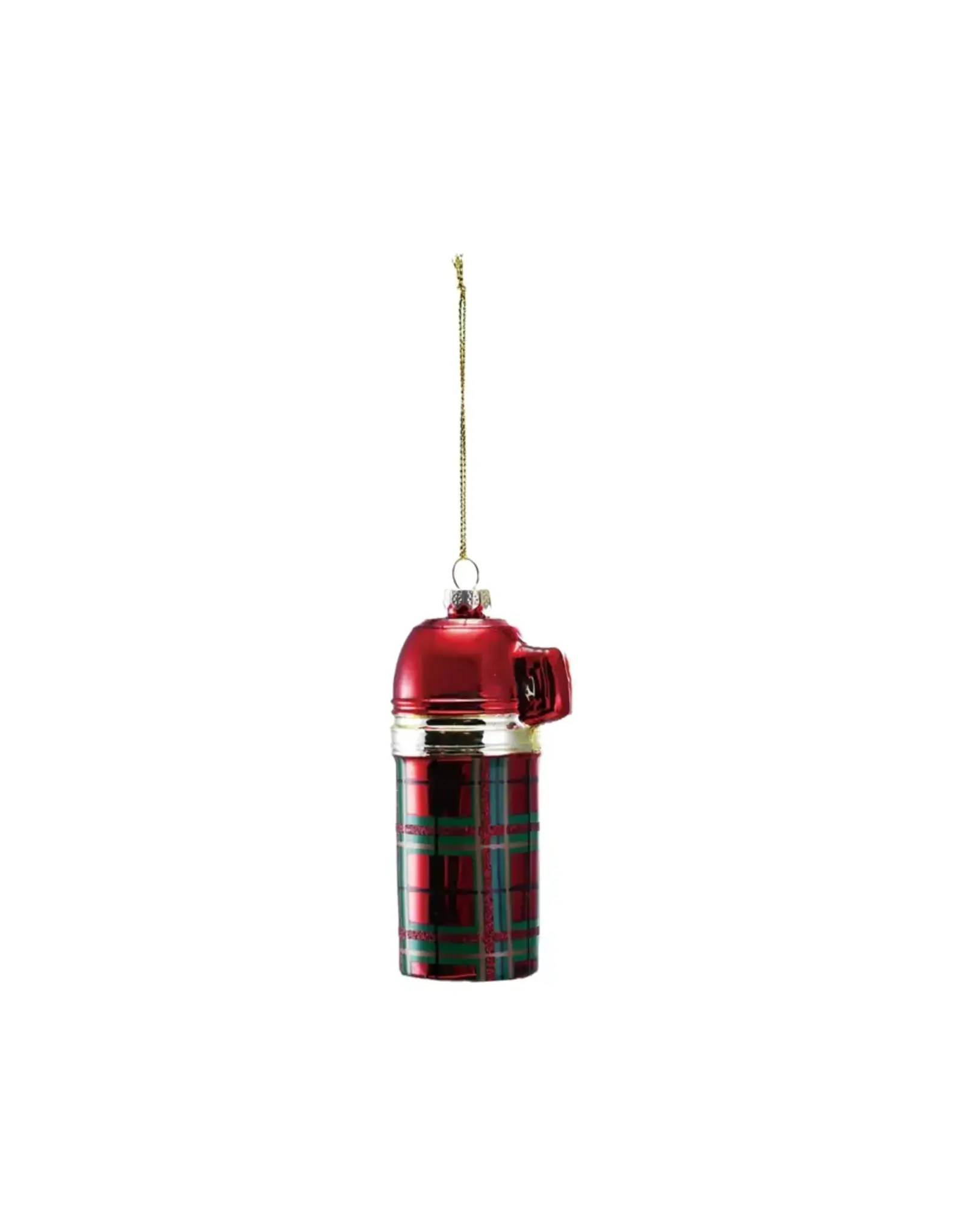 Glass Thermos Ornament with Plaid Pattern