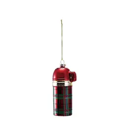 Glass Thermos Ornament with Plaid Pattern