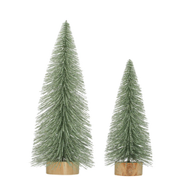 Bottle Brush Tree w/ Silver & Wood Base -