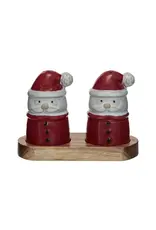 Santa Salt & Pepper w/Wood Tray