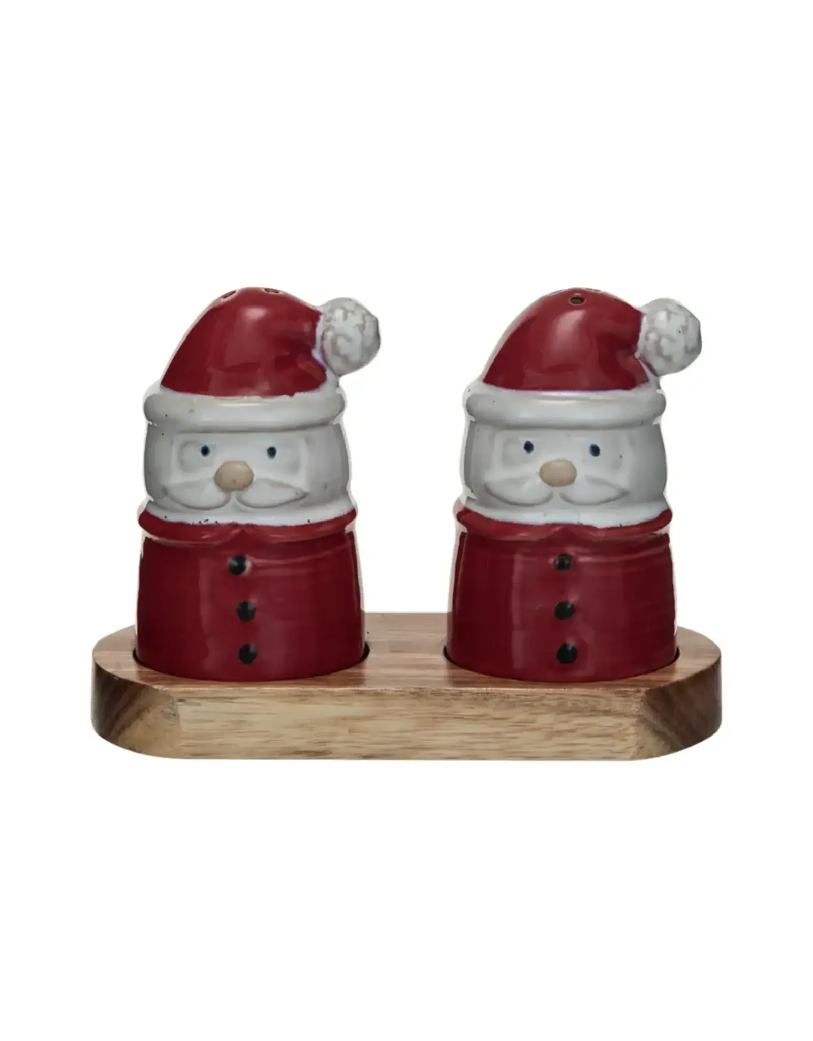 Santa Salt & Pepper w/Wood Tray