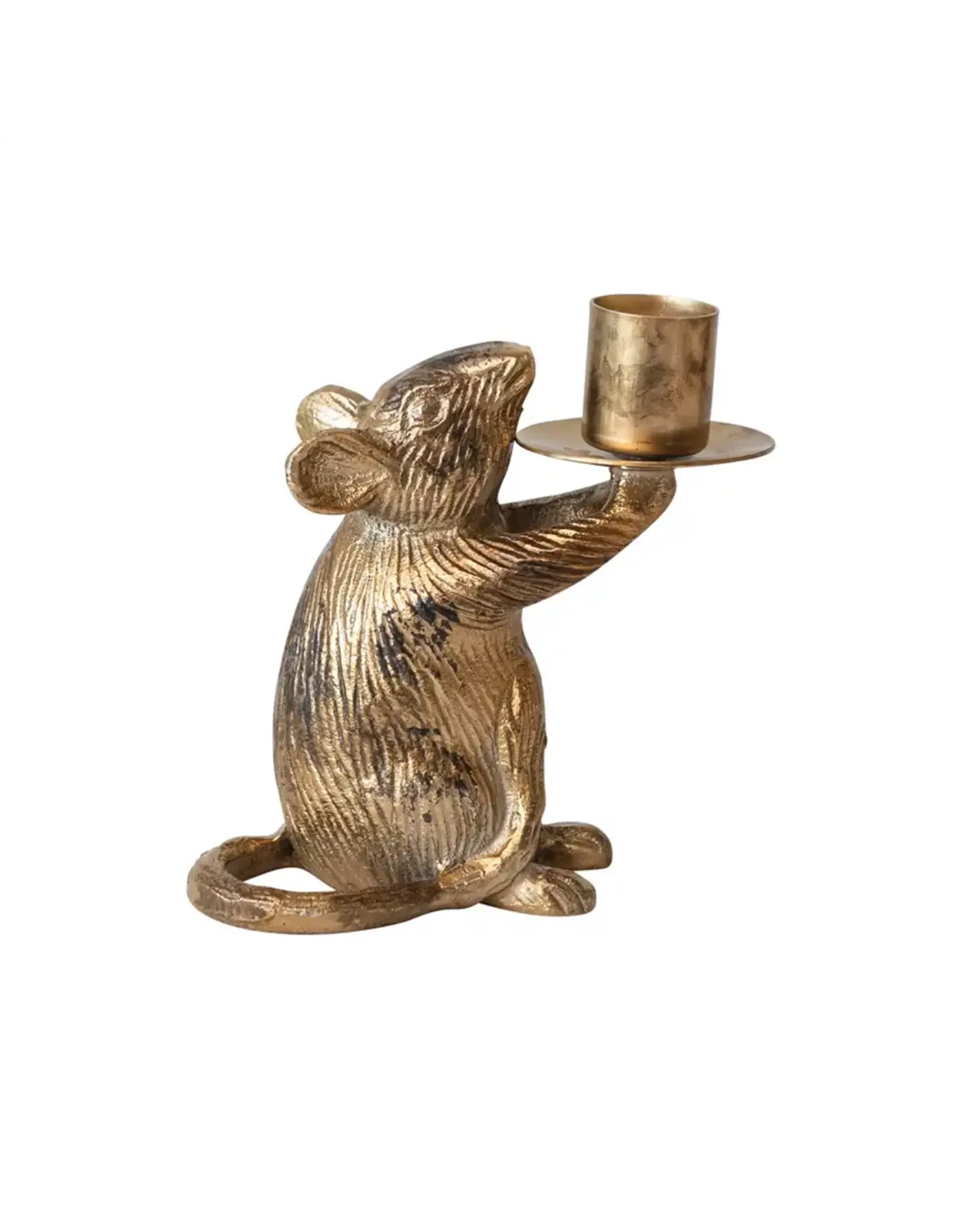 Aluminum Mouse Taper Holder, Antique Gold Finish