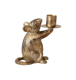 Aluminum Mouse Taper Holder, Antique Gold Finish