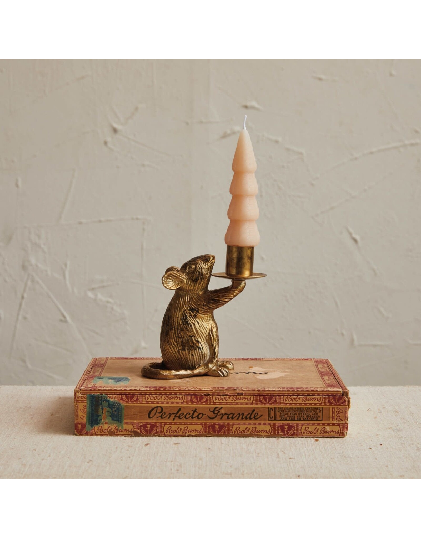 Aluminum Mouse Taper Holder, Antique Gold Finish
