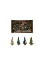 Bottle Brush Trees w Wood Base, Snow Finish Set/24 2"H