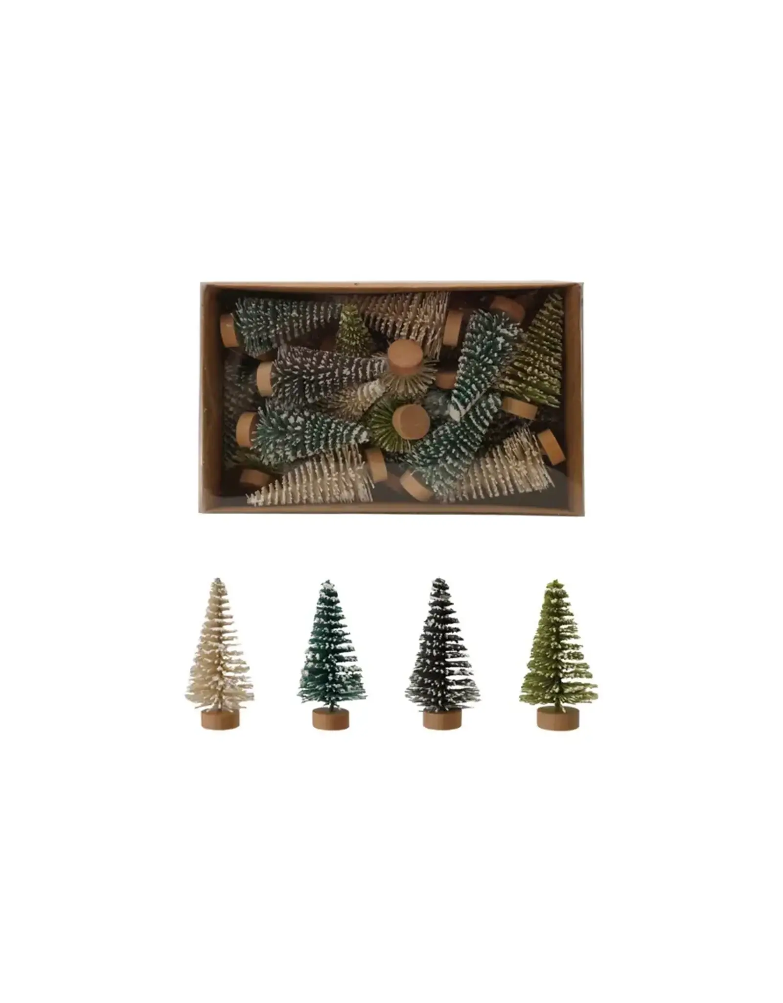 Bottle Brush Trees w Wood Base, Snow Finish Set/24 2"H