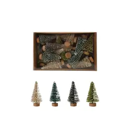 Bottle Brush Trees w Wood Base, Snow Finish Set/24 2"H