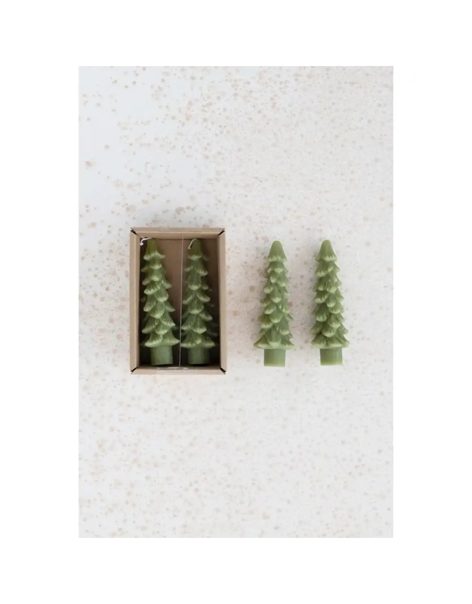 4 3/4" Unscented Tree Shaped Taper Candles, Set/2 - Green