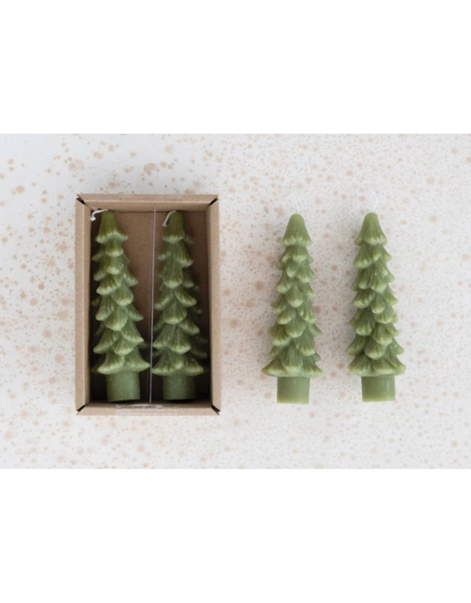 4 3/4" Unscented Tree Shaped Taper Candles, Set/2 - Green