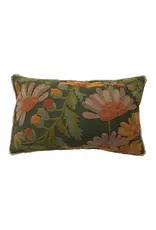 Cotton Slub Embroidered Pillow with Flowers, Fringe & Chambray Back