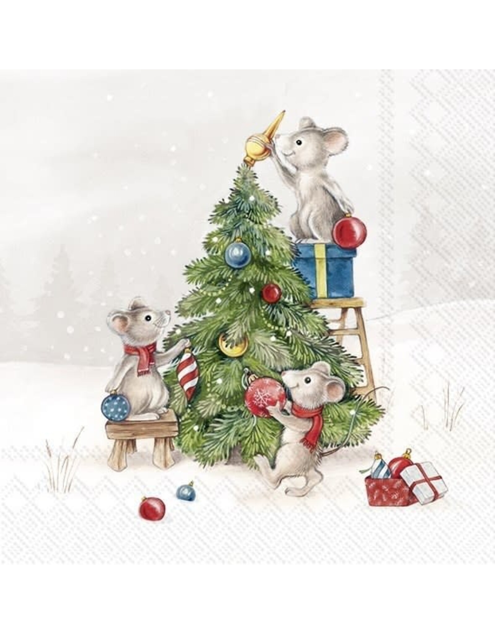 Mice At Work - Lt Gry - Luncheon Paper Napkin