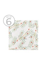 Slim Textured Holly Printed Ceramic Coaster S/6