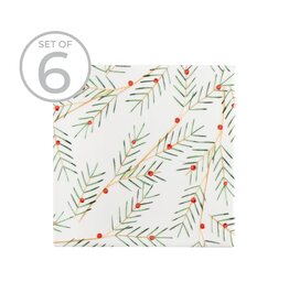 Slim Textured Holly Printed Ceramic Coaster S/6