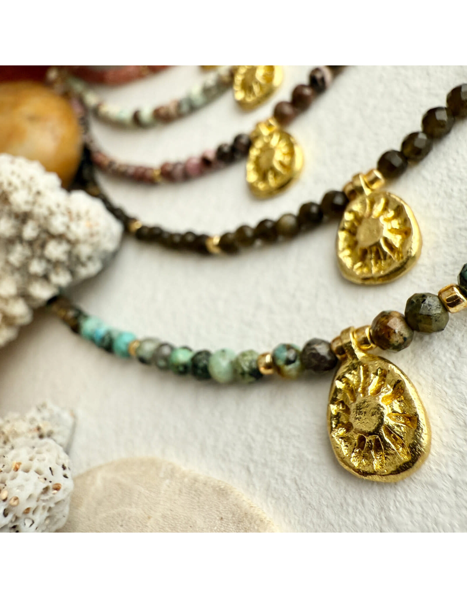 Pika & Bear "Hanalei" Natural Stone & Sun Charm Bracelet -