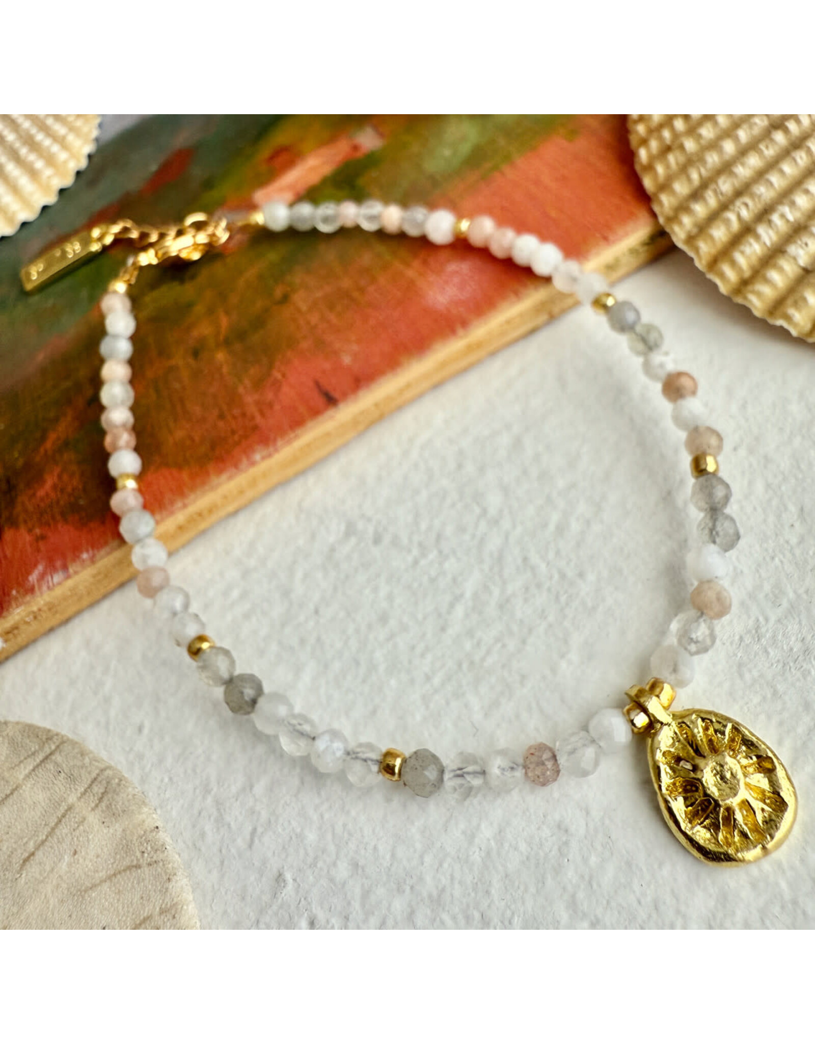 Pika & Bear "Hanalei" Natural Stone & Sun Charm Bracelet -