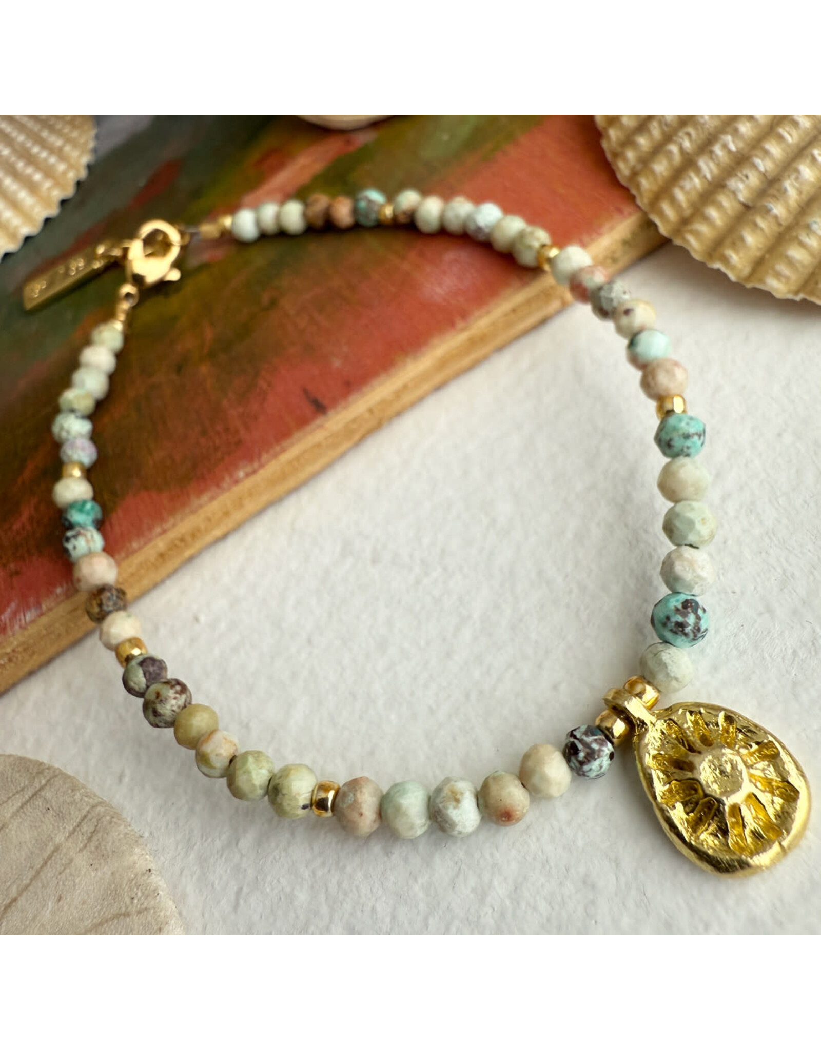 Pika & Bear "Hanalei" Natural Stone & Sun Charm Bracelet -