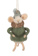 Felt Mouse w Blue Knit Hat