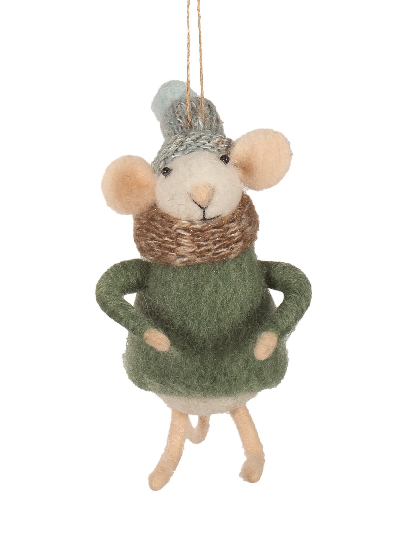 Felt Mouse w Blue Knit Hat