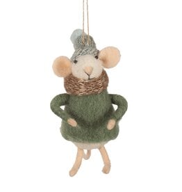 Felt Mouse w Blue Knit Hat