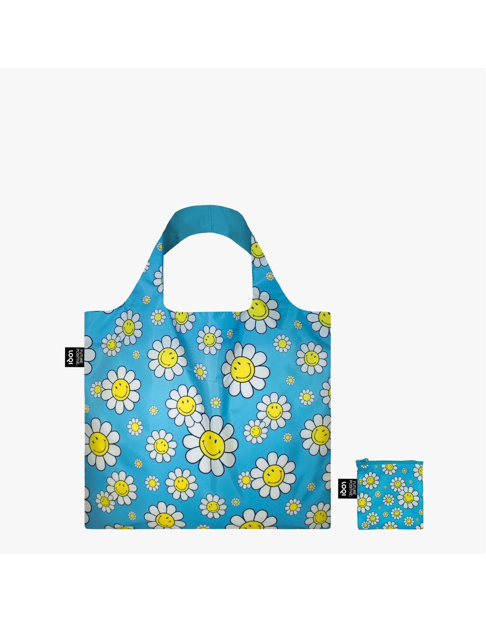 Loqi Packable Tote -  Smiley Flowers Blue