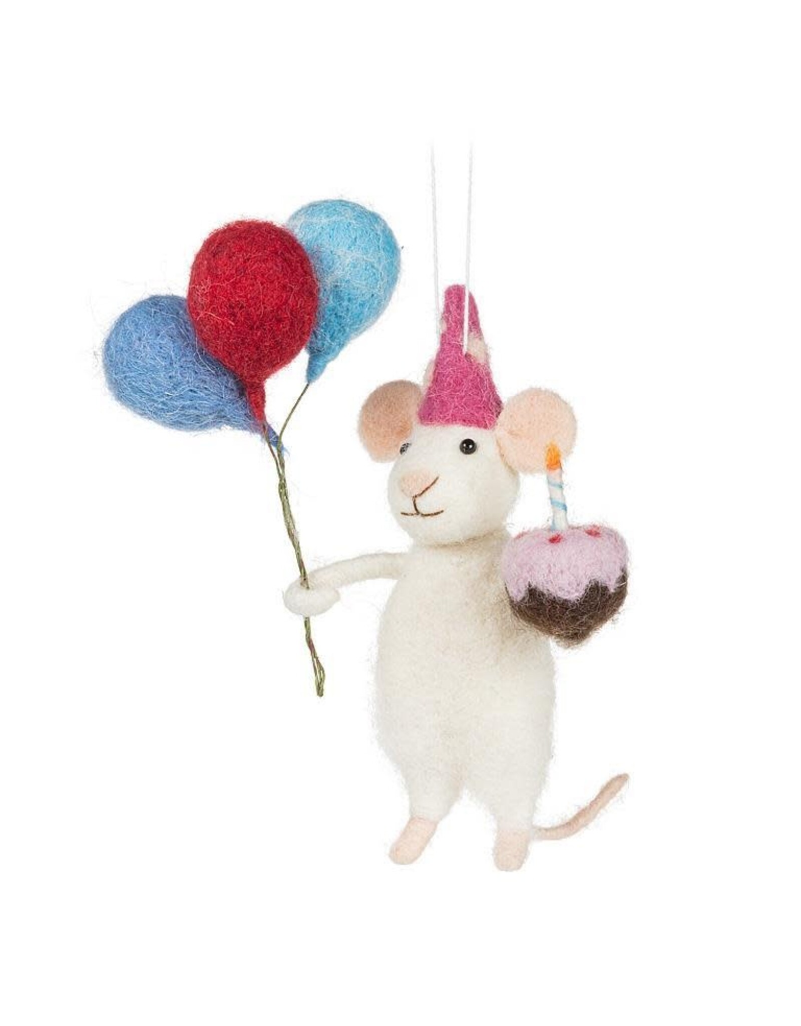 Birthday Mouse with Balloons & Cake