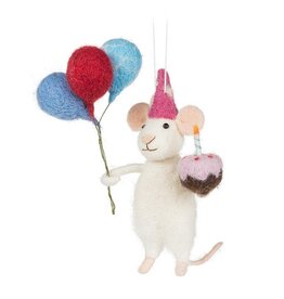 Birthday Mouse with Balloons & Cake
