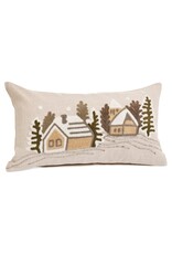 Embroidered Houses & Tree Pillow