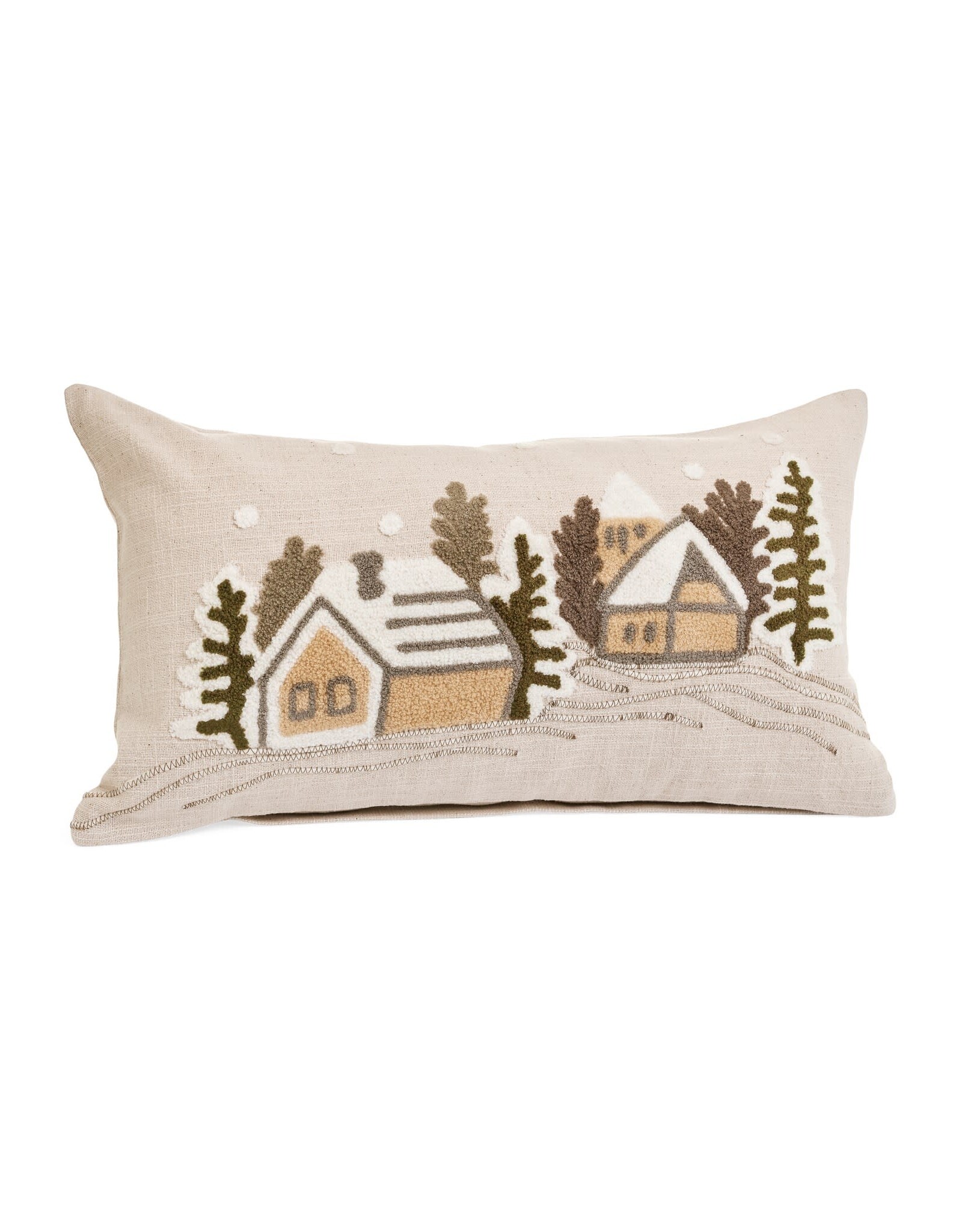 Embroidered Houses & Tree Pillow