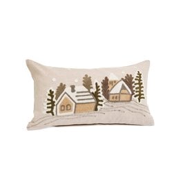 Embroidered Houses & Tree Pillow