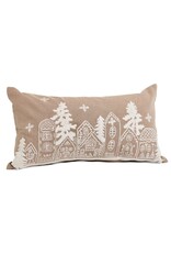 Embroidered Village & Trees Pillow - Natural