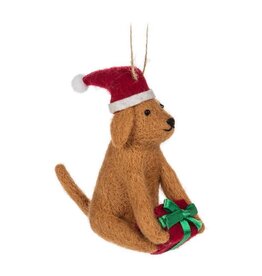 Christmas Dog w Present Ornament