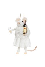 Winter Mouse w Wine & Glass Ornament