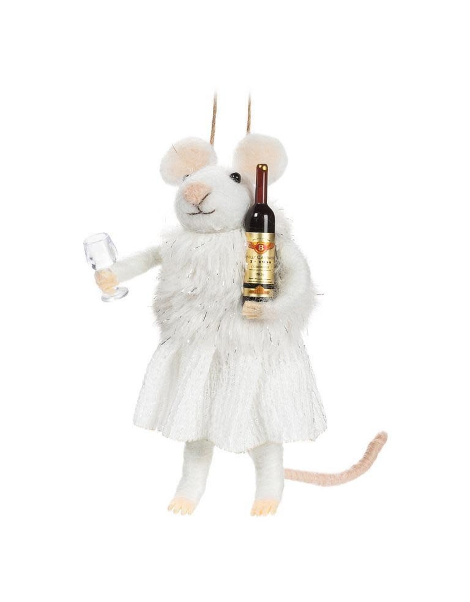 Winter Mouse w Wine & Glass Ornament