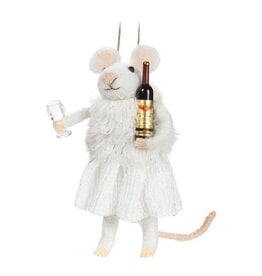 Winter Mouse w Wine & Glass Ornament