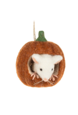 Felt Mouse in Pumpkin Ornament
