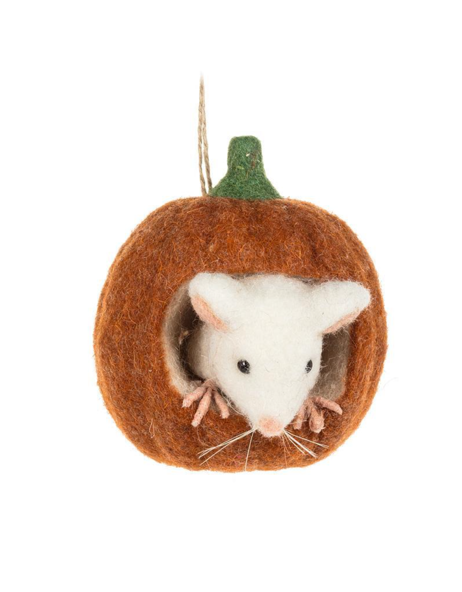 Felt Mouse in Pumpkin Ornament