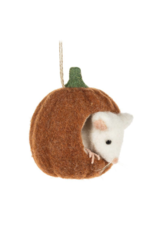 Felt Mouse in Pumpkin Ornament