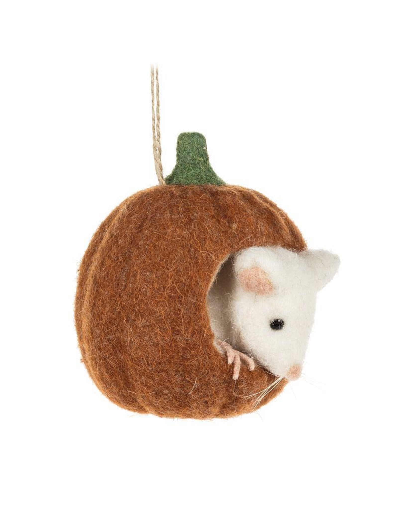 Felt Mouse in Pumpkin Ornament