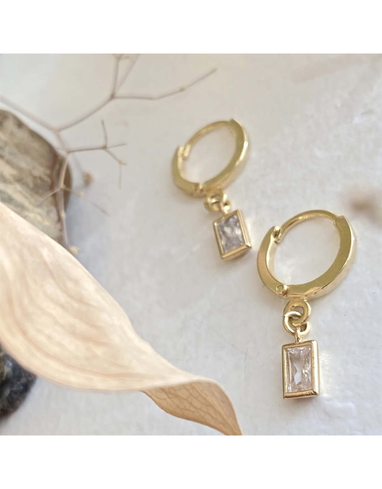 Pika & Bear Cheshire Baguette Gem Charm Hugger Hoop Earrings - Gold