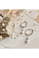 Pika & Bear Cheshire Baguette Gem Charm Hugger Hoop Earrings -Silver