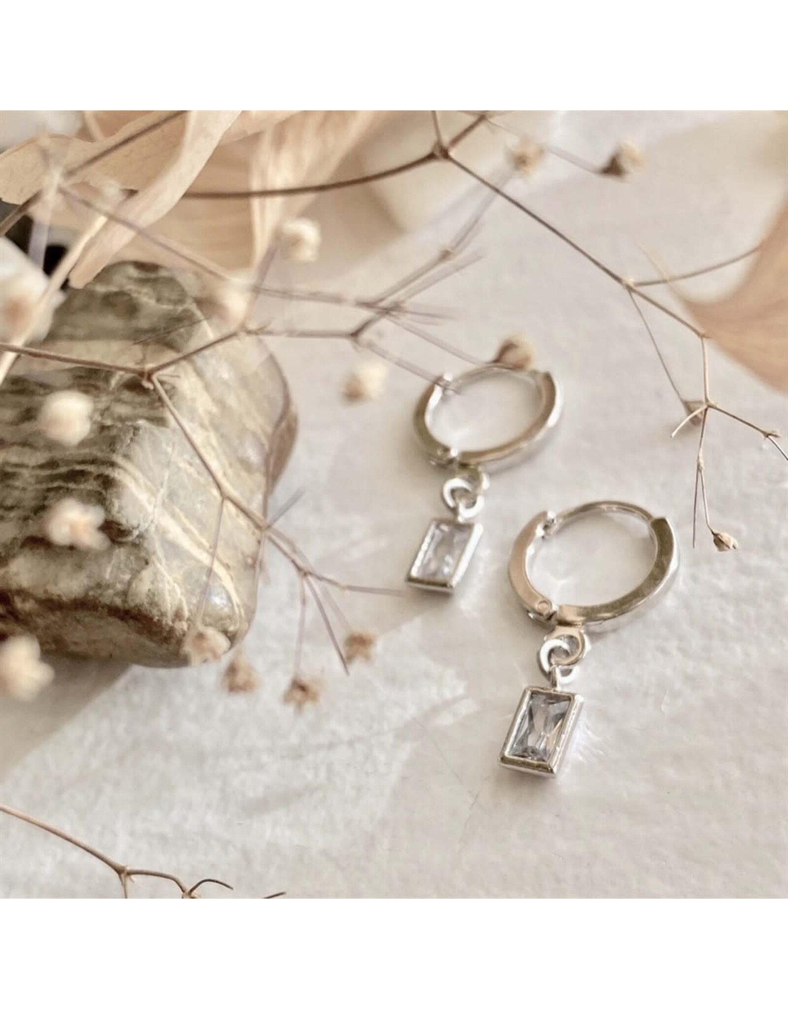 Pika & Bear Cheshire Baguette Gem Charm Hugger Hoop Earrings -Silver