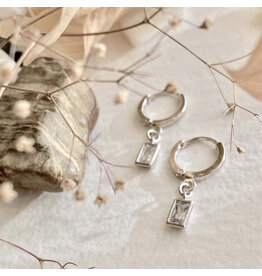 Pika & Bear Cheshire Baguette Gem Charm Hugger Hoop Earrings -Silver