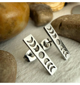 Pika & Bear Synodic Moon Phase Stud Earrings - Silver