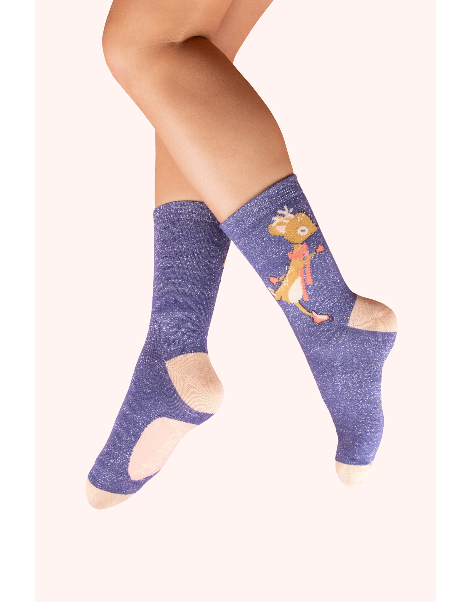Powder Design Glitter Ankle Socks - Skating Deer