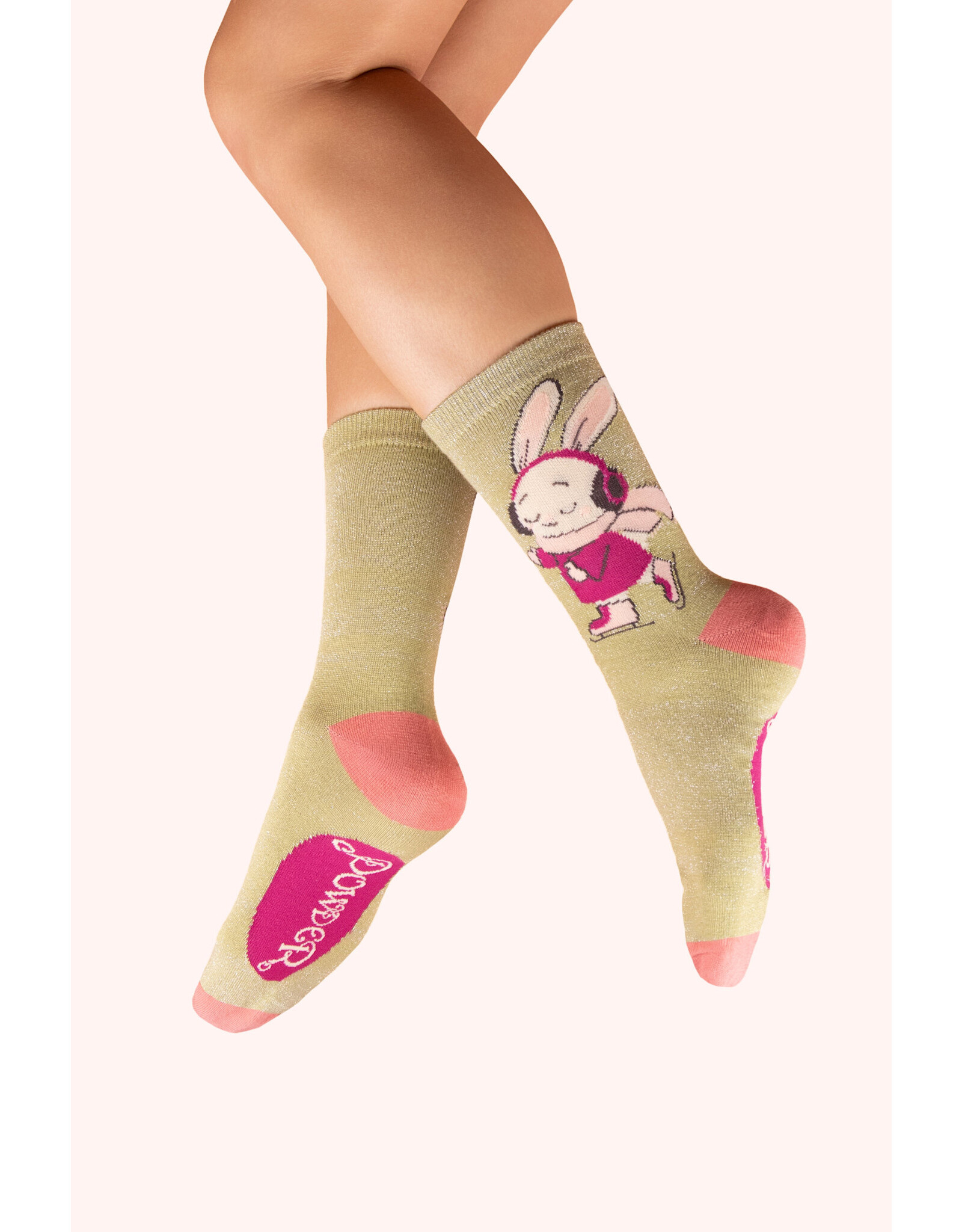 Powder Design Glitter Ankle Socks - Skating Bunny