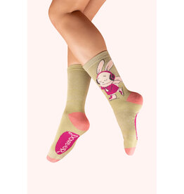 Powder Design Glitter Ankle Socks - Skating Bunny